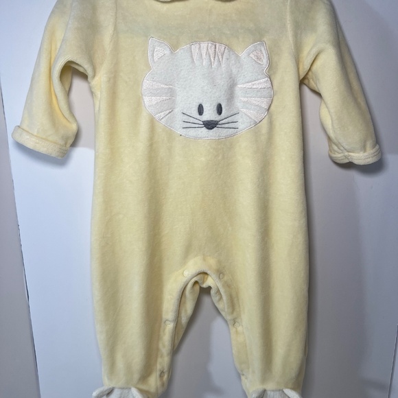 Vintage y2k Cat Footie Embroidered Button Up Bottom Yellow Soft Cotton Club - Picture 2 of 8